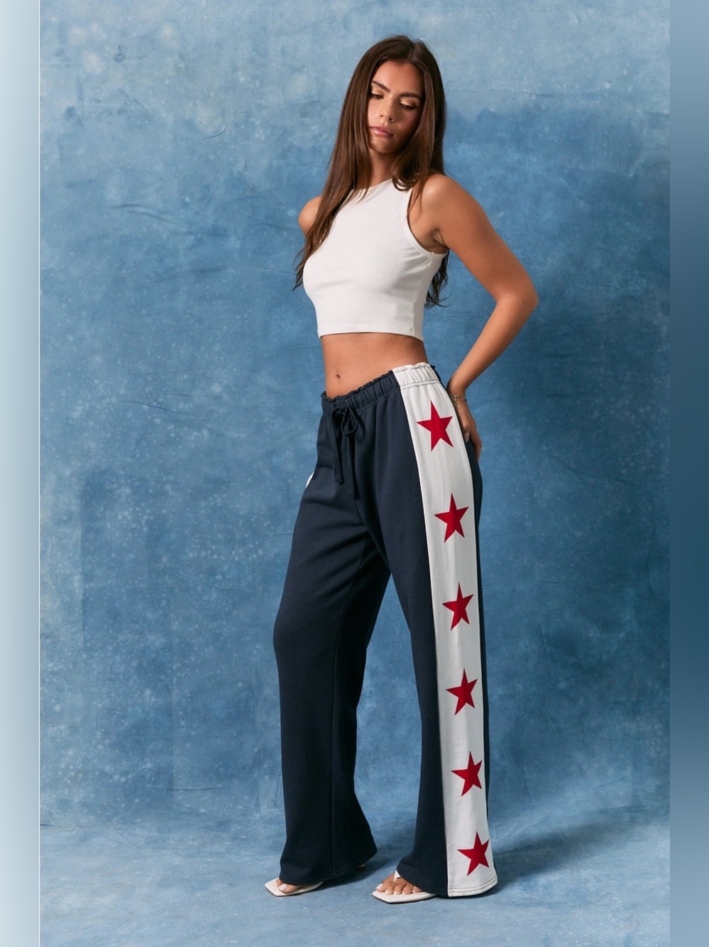 Women’s Navy Star-Stripe Wide Leg Pants